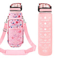 32 oz Water Bottles with Strap & Straw, Sport Motivational Water Bottles - color: Pink Peach Blossoms