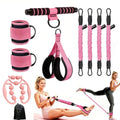 Pink Pedal Resistance Band with Handle, 4 Tubes & Ankle Cuffs - color: Light Pink