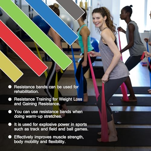 5-Piece Resistance Bands Set, 5.9 ft, Latex-Free for Exercise and Therapy - color: Gradient Pink Set, size: 6.9FT