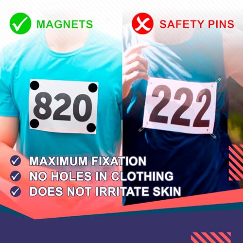 4 Race Bib Magnets for Runners, Race Bib Clips, No Pins, Black - color: Black