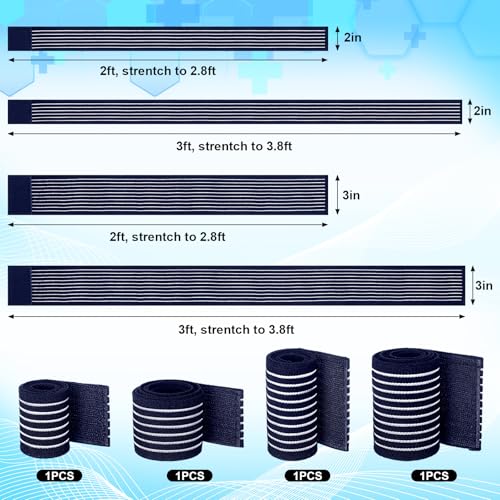 Geiserailie Ice Pack Strap Stretchable, 4 Size Elastic Reusable Ice Belt Extender, Adjustable Hook and Loop Extension Straps Add Length to Most Hot Cold Therapy (4 Pcs,Blue) - color: Blue