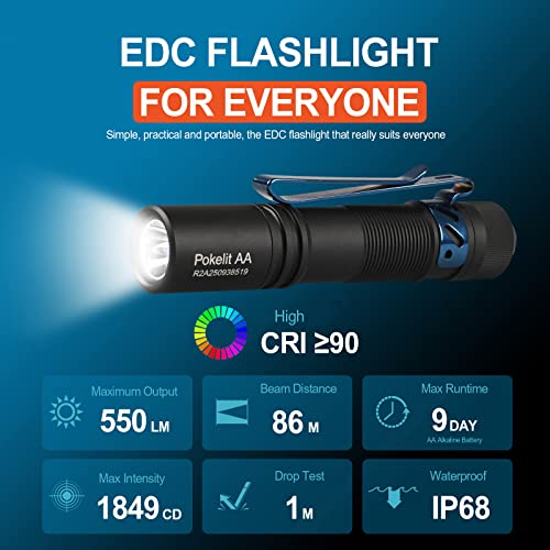 ACEBEAM Pokelit AA Mini Flashlight with Clip, 90+ High CRI Pocket LED Light - color: Black