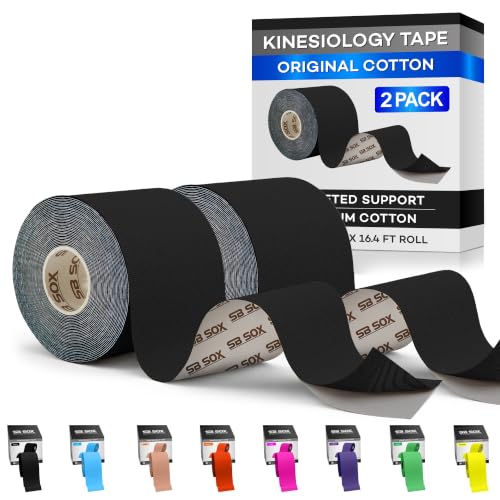 SB SOX Original Cotton Kinesiology Tape Roll (16ft) - color: Black (2-Pack)