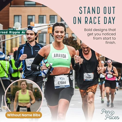 First Marathon Name Bib Kit – GET PERSONALIZED CHEERS- Race Bib with Alphabet Decals & Safety Pins – Add-Your-Name Running Accessory for First-Time Marathon Runners - Pen and Paces