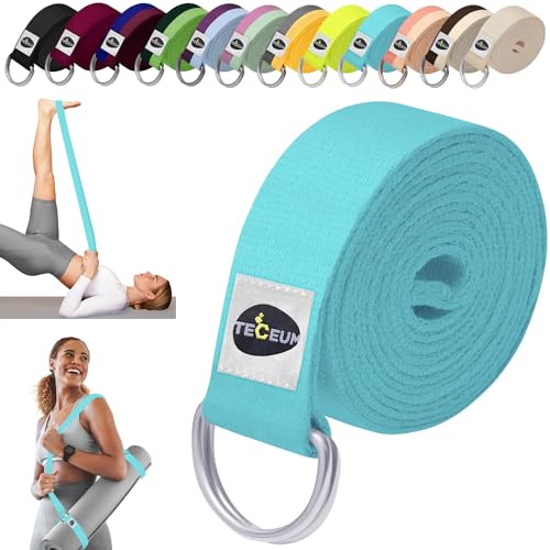 TECEUM 2 IN 1 Yoga & Mat Strap for Stretching – Cotton – 6/8/10 ft - color: Blue, size: 10 ft