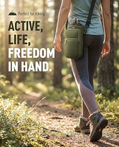 AUPET Water Bottle Sling Bag Sleeve Holder Carrier 25/32/40/64 oz,Insulated Crossbody Water Bottle Case Cover with Strap and Pockets for Men/Women Walking Hiking - color: Dark Olive Green, size: 25oz