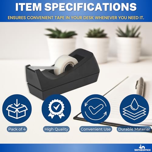 1InTheOffice Desk Tape Dispenser, Black 4 Pack (Desktop Tape Dispenser) - size: Tape Dispenser