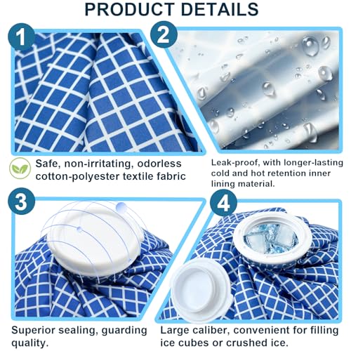 Ice Bags for Injuries, Classic No-Leak Elastic Breathable Ice Pack, Cold and Heat Treatment Ice Bag, Can Relieve Headaches, Migraines, Sports Injuries Swelling Pain, 3 Sizes (6"/9"/11") (4 Sets) - size: 6"/9"/11"