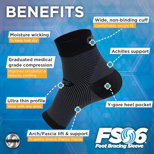 OrthoSleeve FS6 Foot Bracing (Single Sleeve) treats Plantar Fasciitis, Achilles Tendonitis and relieves heel pain in a soft, moisture-wicking fabric - color: Black, size: X-Large