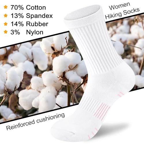 cuangya Women Crew Socks Athletic Cushioned Running Hiking 3-5 Pairs - color: 3 Pairs White, size: 5-8