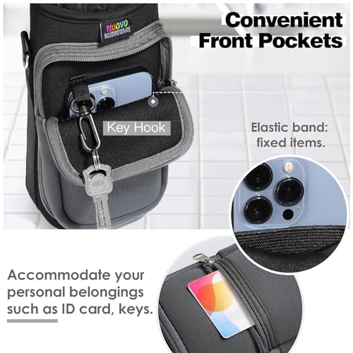 Nuovoware Water Bottle Carrier Bag, 25oz/32oz Bottle Holder with Adjustable Shoulder Strap, 2 Pocket Sling Bag - Neoprene Sleeve for Hiking, Travelling - Black/Gray - color: Black/Gray, size: 25-32 Ounces - Standard