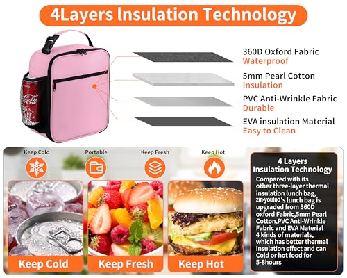 ZM-YOUTOO Lunch Box for Men - Reusable Lunch Bag Men Adult Women- Insulated Small LunchBox (Pink) - color: Pink