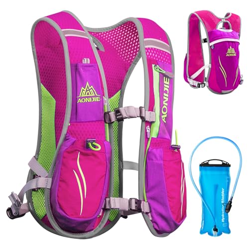 TRIWONDER Running Vest Hydration Pack Backpack for Men & Women, Lightweight Trail Marathon Run Race Vest for Cycling Jogging - color: 02 Rose Red - with 2L TPU Water Bladder