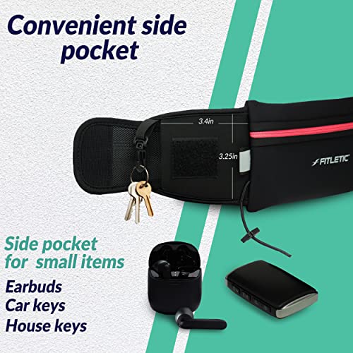 Fitletic - Ultimate II Running Pouch with Gels, Runners Pouch, Running Waist Belt with Gel Loops, Exterior Pocket, Inner Pocket, and Integrated Bib Toggles, Running Accessories - color: Pink & Black