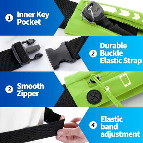 USHAKE Slim Running Belt Women Men, Bounce Free Fanny Pack Phone Holder - color: Neo Green