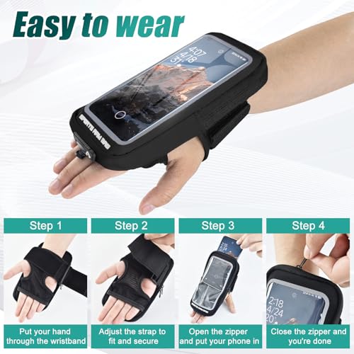 Phone Holder for Running, Running Armband Phone Holder with Carabiner, Phone Armbands for iPhone 17 16 15 14 13 12 11Pro Max & Galaxy S25/S24/S23, Cell Phone Armband Up to 6.8'' Phone (Black)