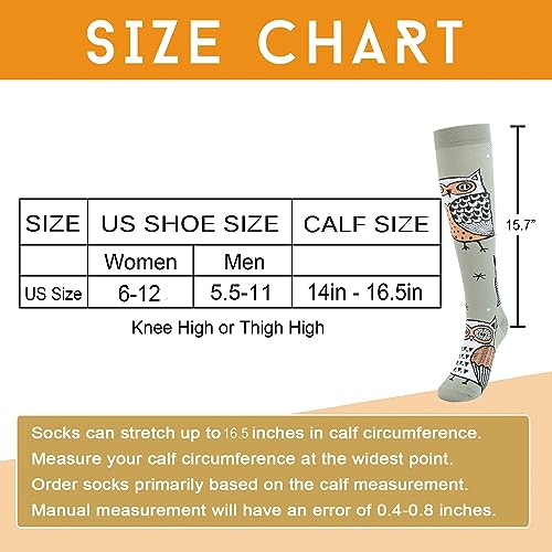 Junely Compression Socks for Women Knee High Stockings Funny Cute - color: A09owl