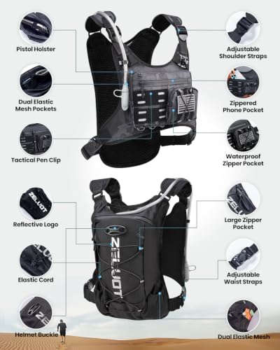 Zelvot Running Vest with 2L Water Bladder, Hydration Backpack, U.S. Design Patent, Lightweight Hydration Pack with Gear Holder, Reflective Chest Pack for Men Women - color: Black Camo, size: M/L (12L)