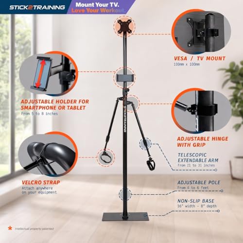 Extra Tall (72”)TV Stand for Treadmill, Exercise Bike & Elliptical – Adjustable VESA Floor Mount for 24-32" TVs – Turn Any Workout Into Screen Time, Never Skip a Training Session Again