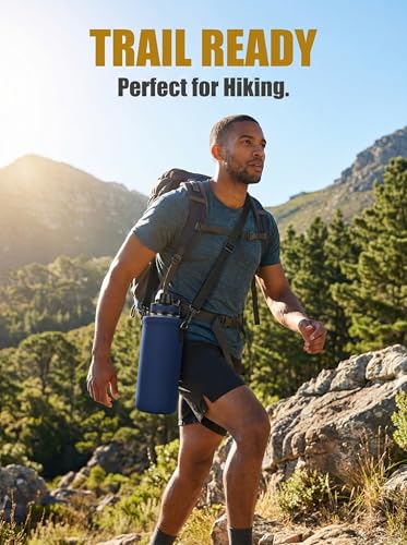 RICHEN Neoprene Water Bottle Carrier Bag with Adjustable Shoulder Strap,Insulated Water Bottle Cover for Stainless Steel/Glass/Plastic Bottles - color: Navy Blue, size: 500ml