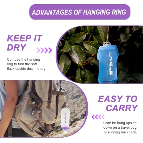 WRELS 200ml/350ml/500ml Collapsible Soft Flask,BPA Free Folding Soft Water Bottle with Hanging Ring,Lightweight TPU Hydration Flask for Running Marathon Cycling Hiking(200ml-2 Packs) - color: Purple-200ml*2