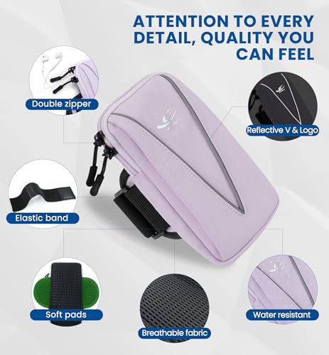 HiRui Cell Phone Holder Arm Bag & Wrist Bag for Phone, Sports Running Armband for Gym & Cycling, Compatible with iPhone 17/17Pro/Plus/16/15 Samsung Galaxy All Phones, Reflective & Adjustable (Purple) - color: Purple