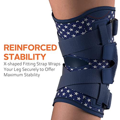 Hinged Knee Brace for Men and Women, Side Stabilizers, American Flag - color: Blue, size: Small
