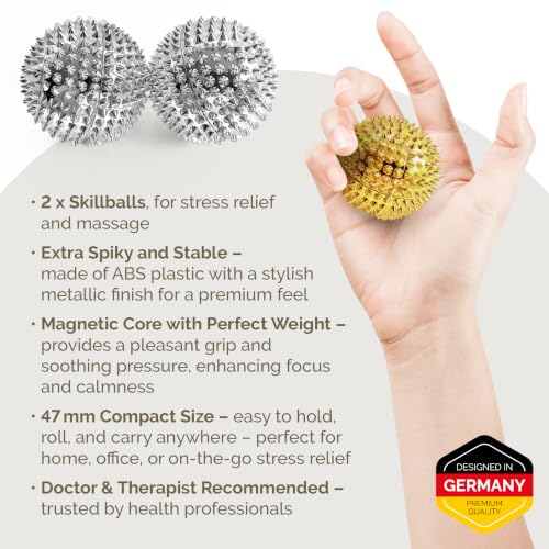 2X Spiky DBT Skill Balls | Magnetic Stress Relief Balls | Spiky Massage Balls for Relaxation, Tension Release, Focus & Mobility (Silver, 2 Inch) - color: Silver, size: 2 inches