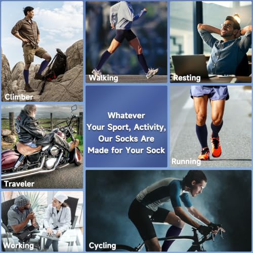 bropite Zipper Compression Socks Women & Men- 2Pairs Calf Knee High 15-20mmHg Open Toe Compression Stocking suit for Walking - color: D-blue-open, size: Large-x-large