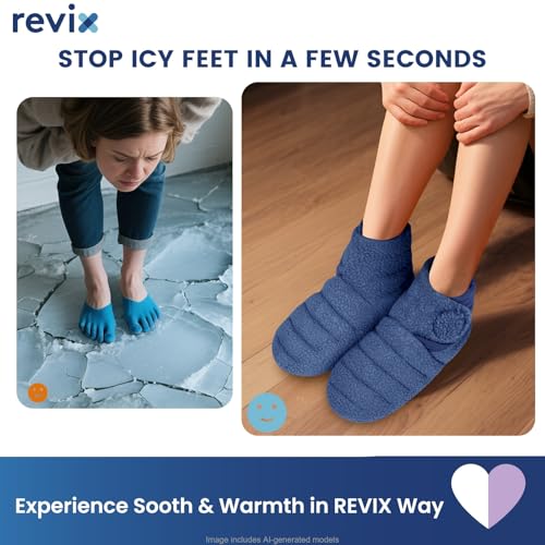 REVIX Microwavable Booties for Cold Feet, Heated Slippers, Navy S - size: S/M, style: Navy