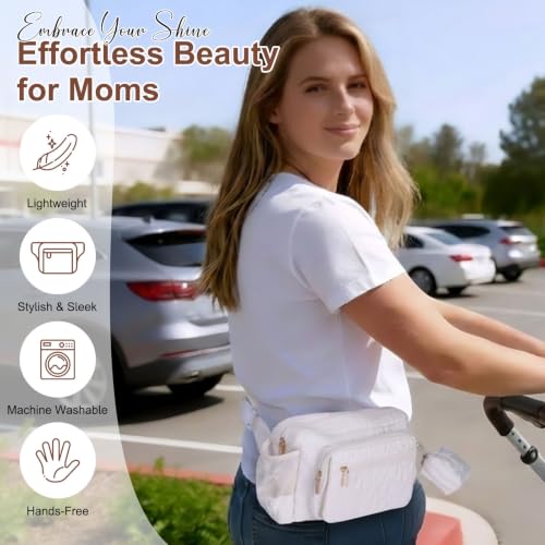 Rexmore Quilted Puffer Diaper Fanny Pack, Crossbody Mom Purse, Off White - color: Off White