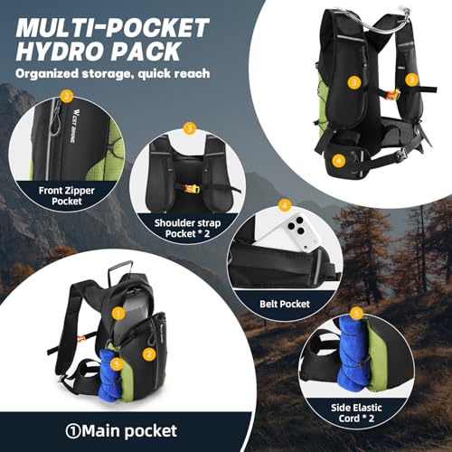 Hydration Backpack - Lightweight Water Backpack with 2L Water Bladder, Small Hiking Backpack for Running Cycling Camping Rave for Men Women - color: Green1