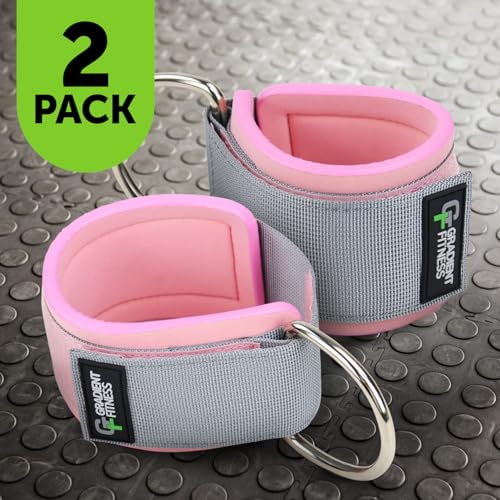 Ankle Straps for Cable Machines, Adjustable, 2 Pack - style: Gray / Pink 1 D-Ring