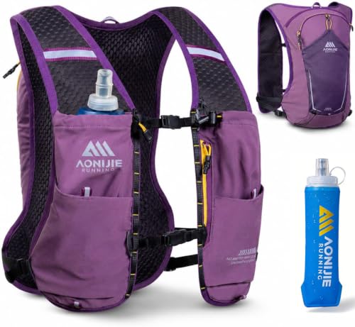 AONIJIE Running Hydration Vest for Men Women 500ml Soft Flask Water Bottle - color: Purple, size: 0.5L