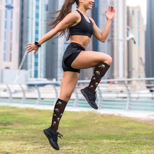 Compression Socks Women and Men 15-20mmHg-Circulation Support Socks for Athletic Running Cycling - color: Skull Rose