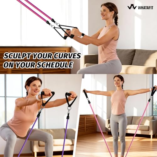 WHATAFIT Resistance Bands with Handles, 150 lb Exercise Bands Set - color: Pink Purple-Ankle