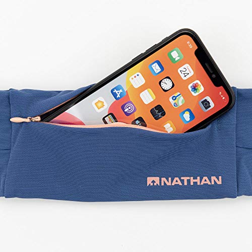 Nathan Zipster Running Belt for Men and Women, Bounce Free Waist Pack, Running Fanny Pack Women, Pockets with Zippers, Fits All iPhones - color: Navy, size: X-Large
