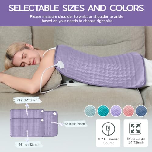Heating Pad for Back Neck & Period Cramps, Auto Shut Off, Purple - color: Mineral Violet, size: 12'' x 24''