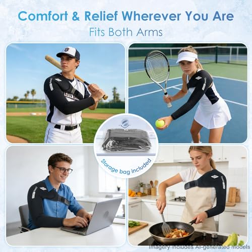 ComfiTECH Reusable Shoulder Arm Ice Pack Wrap for Pitcher & Recovery, L - size: Large, style: Black