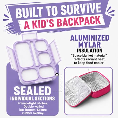 kinsho Bento Lunch Box Set of 2, Ice Pack with Insulated Bag, Pink & Purple - color: Lilac + Pink