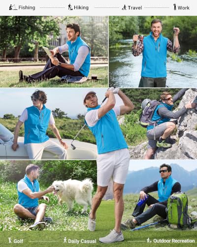 33,000ft Men's Windproof Lightweight Golf Vest Outerwear Sleeveless Jacket - color: Bright Blue, size: Large