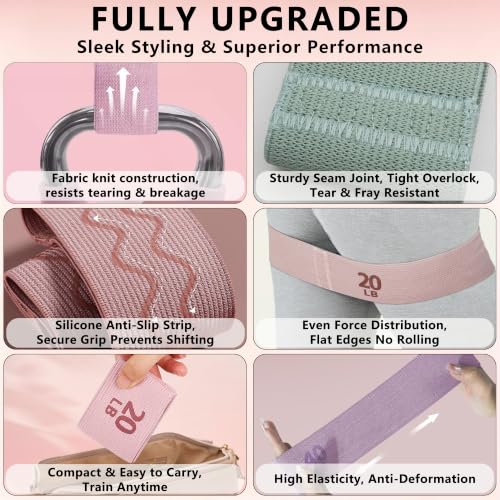 Fabric Booty Resistance Bands Set, 4 Levels Exercise Bands for Working Out