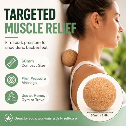 1pc Cork Massage Ball 2.4in, Wooden Cork Yoga Ball for Foot, Back, Shoulder and Leg Massage, Firm Fascia Roller Balls for Muscle Relaxation, Home Gym Travel