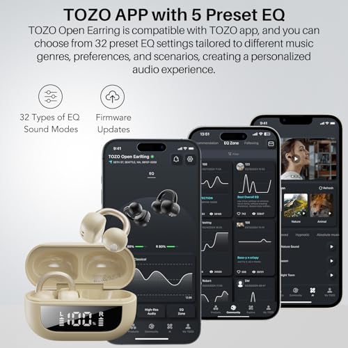 TOZO OpenEarRing Open Ear Earbuds 40H Bluetooth 5.4 Lightweight Comfort
