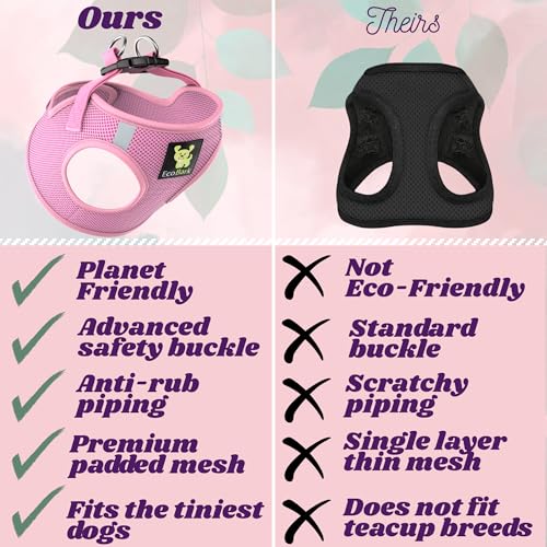 EcoBark Teacup Dog Harness, Soft XXXS Puppy Halter Vest, Baby Pink - color: Baby Pink, size: XXXS- 2 to 3 lbs- Chest up to 10 in (Pack of 1)