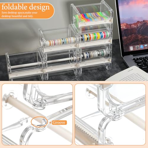 6 Pack Washi Tape Dispenser & Cutter, Transparent Desktop Multi Washi Masking Tape Storage Dispenser, Tapes Cutter, Tapes Roll Holder (Not Include Masking Tapes)