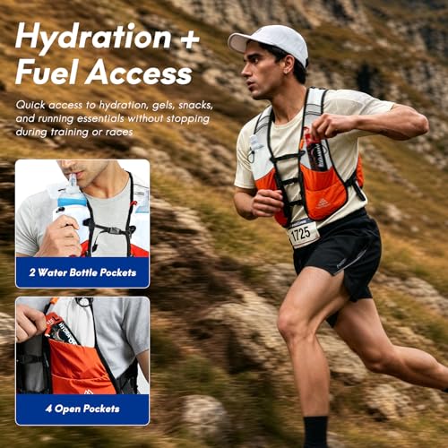 Haimont 5L Trail Running Hydration Vest with Soft Flasks - color: Orange, size: Medium