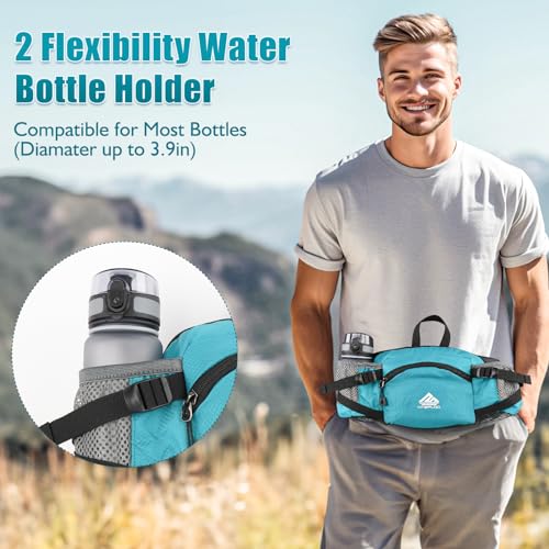 Fanny Pack Waist Bag with Water Bottle Holder for Men Women Running Hiking Travel Dog Walking Workout Cycling Outdoor (Turquoise Blue) - color: Turquoise Blue