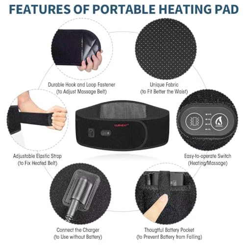 CUEHEAT Heated Waist Belt with Vibration - Cordless Lower Back Heating Pad - size: 45 inches