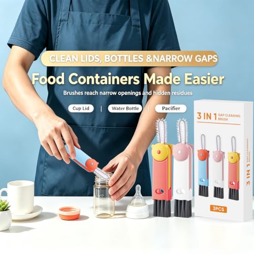 3 in 1 Cup Lid Cleaning Brush - Upgraded Cup Lid Brush Cleaning Set （3Pcs） - color: White, Red, Blue(little Bear)